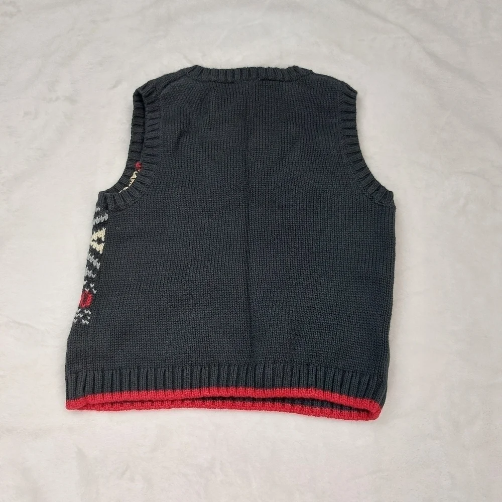GYMBOREE BOYS BLACK RED GRAY KNIT 100% COTTON SWEATER VEST SIZE 12-18 MONTHS